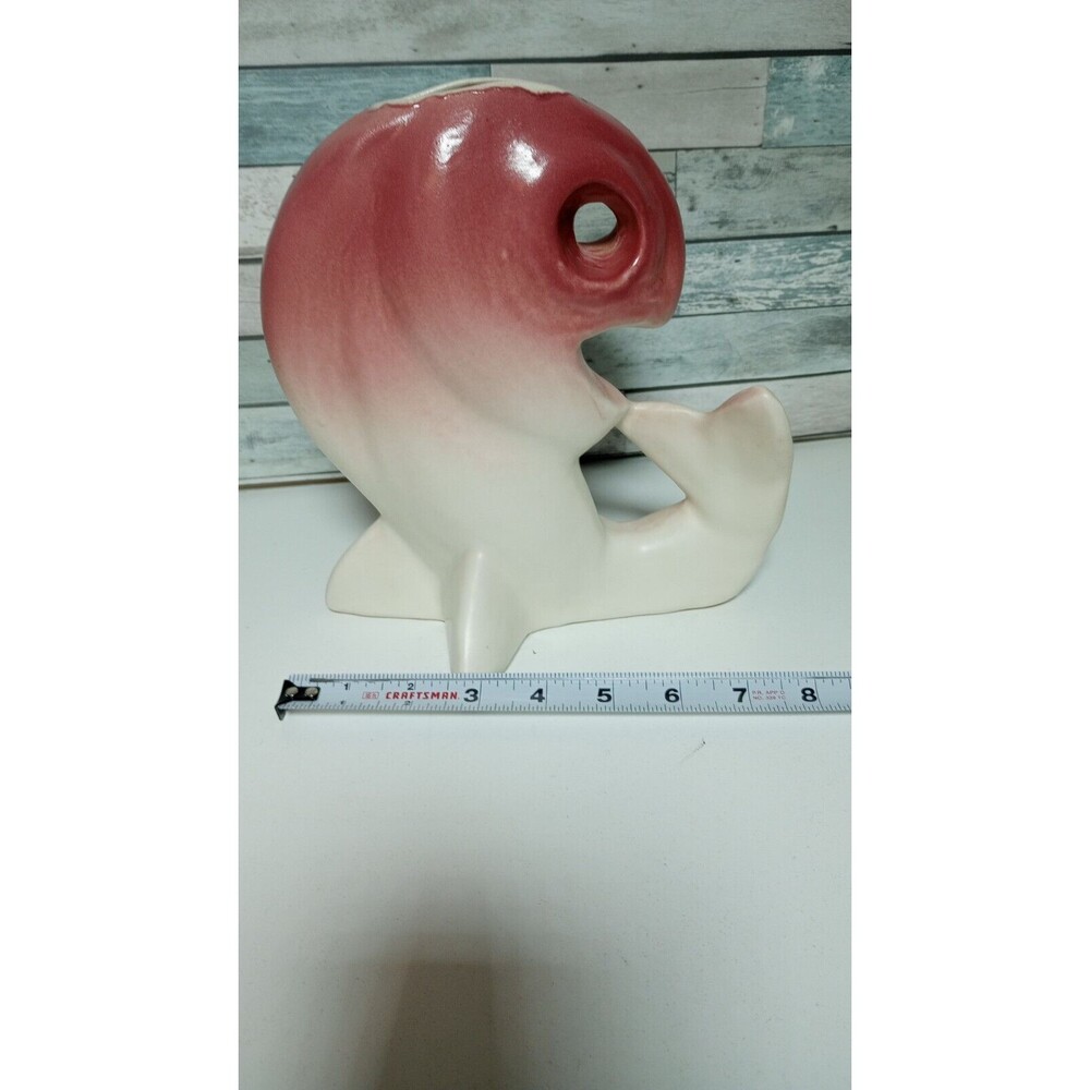 Vintage Dryden '92'  Pottery Whale Fish Vase Pink Drip Glaze Rare MCM Na… - Picture 9 of 9